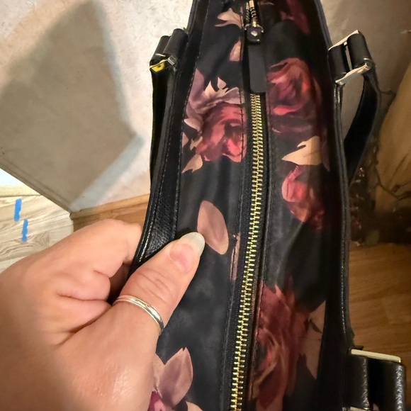 Kate Spade Black and Pink Rose Nylon And Leather Floral Tote. Previously Loved - Picture 8 of 15